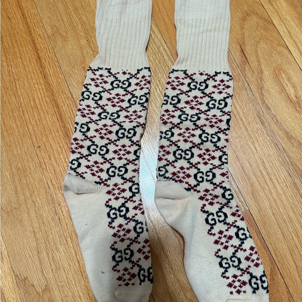 Gucci Tan and Black Casual Socks with Trendy Design